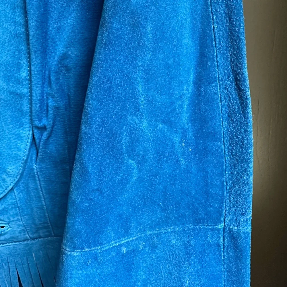 Vintage Blue Suede Fringe Cropped Jacket Western Boho Cowgirl M - Picture 5 of 9
